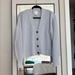 H&M Pale Blue Ribbed V-Neck Button Cardigan